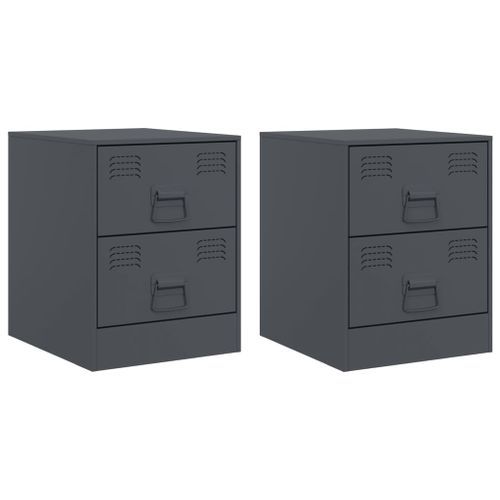 Tables de chevet 2 pcs anthracite 34,5x39x44 cm acier - Photo n°2; ?>