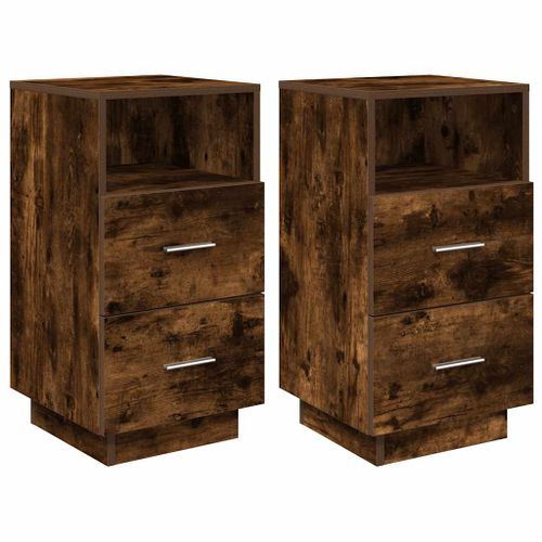 Tables de chevet 2 pcs avec 2 tiroirs chêne fumé 36x36x68 cm - Photo n°2; ?>