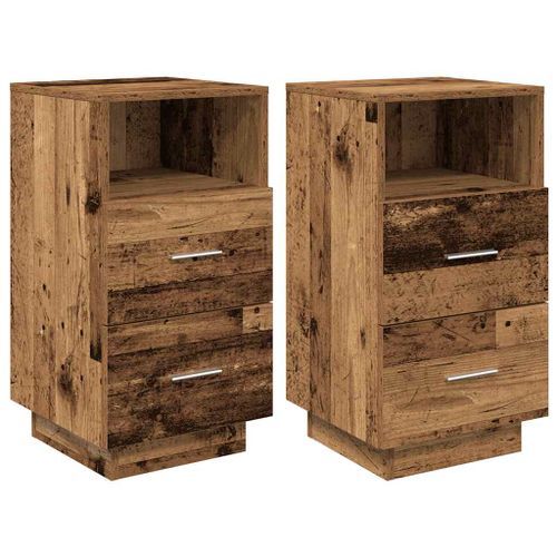 Tables de chevet 2 pcs avec 2 tiroirs vieux bois 36x36x68 cm - Photo n°2; ?>