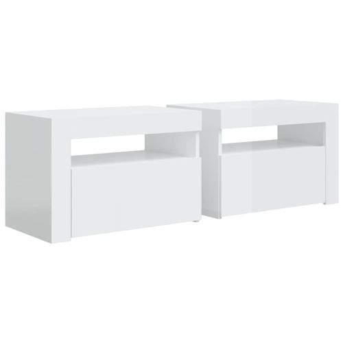 Tables de chevet 2 pcs avec LED Blanc brillant 60x35x40 cm - Photo n°2; ?>