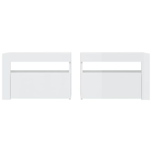 Tables de chevet 2 pcs avec LED Blanc brillant 60x35x40 cm - Photo n°3; ?>