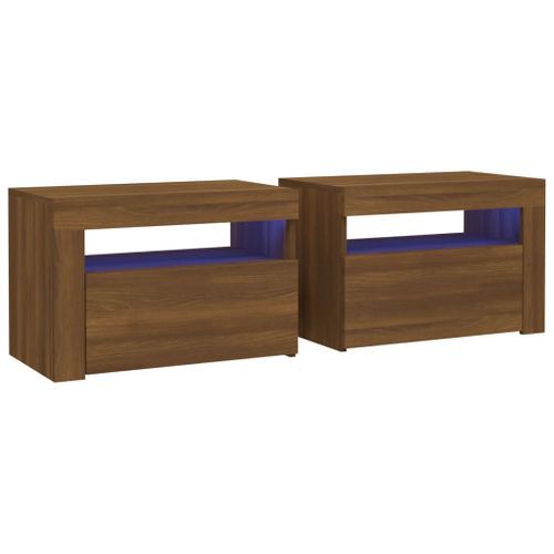 Tables de chevet 2 pcs avec LED chêne marron 60x35x40 cm - Photo n°2; ?>