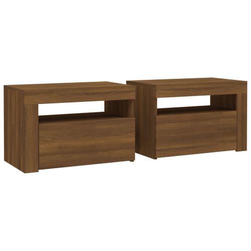 Tables de chevet 2 pcs avec LED chêne marron 60x35x40 cm - Photo n°3; ?>