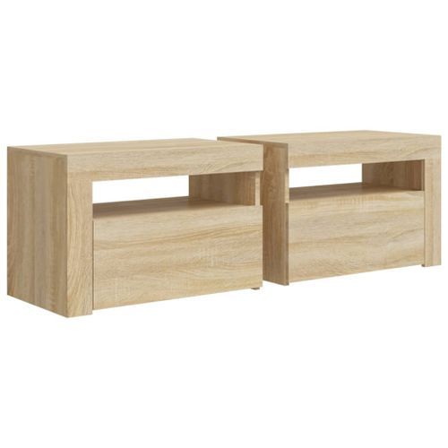 Tables de chevet 2 pcs avec LED Chêne Sonoma 60x35x40 cm - Photo n°3; ?>