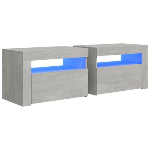 Tables de chevet 2 pcs avec LED Gris béton 60x35x40 cm - Photo n°2; ?>