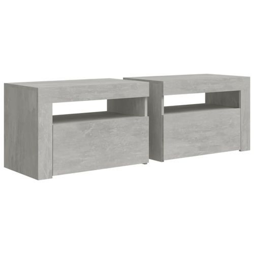 Tables de chevet 2 pcs avec LED Gris béton 60x35x40 cm - Photo n°3; ?>