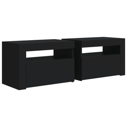 Tables de chevet 2 pcs avec LED Noir 60x35x40 cm - Photo n°3; ?>