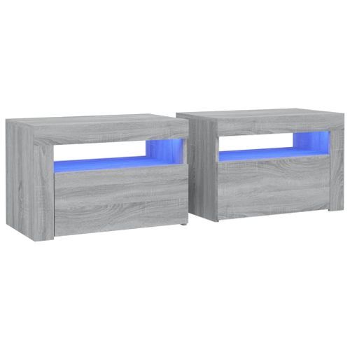 Tables de chevet 2 pcs avec LED sonoma gris 60x35x40 cm - Photo n°2; ?>