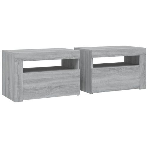 Tables de chevet 2 pcs avec LED sonoma gris 60x35x40 cm - Photo n°3; ?>