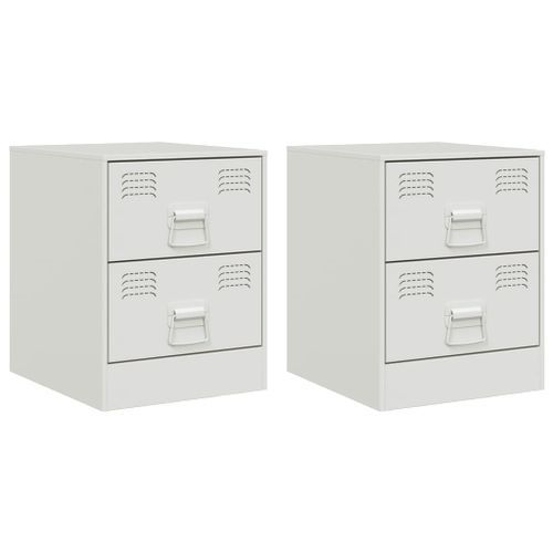 Tables de chevet 2 pcs blanc 34,5x39x44 cm acier - Photo n°2; ?>