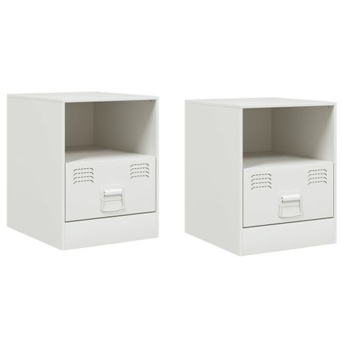 Tables de chevet 2 pcs blanc 34,5x39x44 cm acier - Photo n°2; ?>