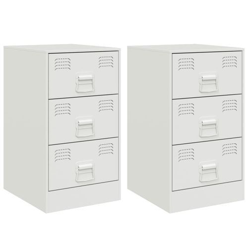 Tables de chevet 2 pcs blanc 34,5x39x62 cm acier - Photo n°2; ?>