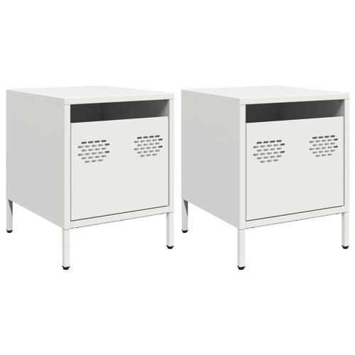 Tables de chevet 2 pcs blanc 35x39x43,5 cm acier - Photo n°2; ?>