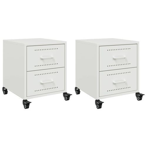 Tables de chevet 2 pcs blanc 36x39x43,5 cm acier - Photo n°2; ?>