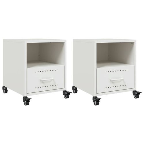 Tables de chevet 2 pcs blanc 36x39x43,5 cm acier - Photo n°2; ?>