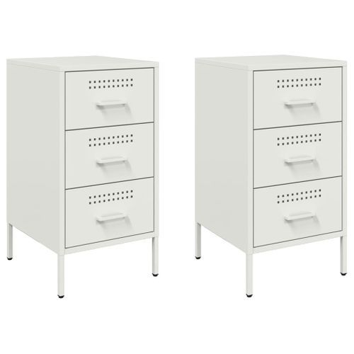 Tables de chevet 2 pcs blanc 36x39x68 cm acier laminé à froid - Photo n°2; ?>