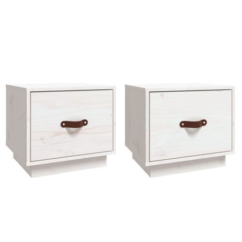 Tables de chevet 2 pcs Blanc 40x34x35 cm Bois de pin massif - Photo n°2; ?>