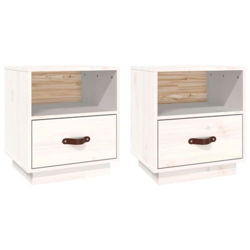 Tables de chevet 2 pcs Blanc 40x34x45 cm Bois de pin massif - Photo n°2; ?>