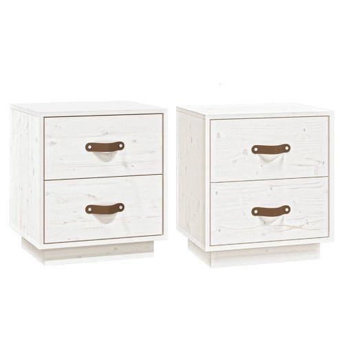 Tables de chevet 2 pcs Blanc 40x34x45 cm Bois de pin massif - Photo n°2; ?>