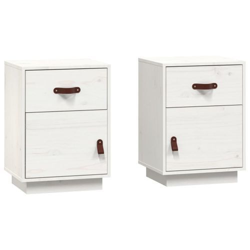 Tables de chevet 2 pcs Blanc 40x34x55 cm Bois de pin massif - Photo n°2; ?>