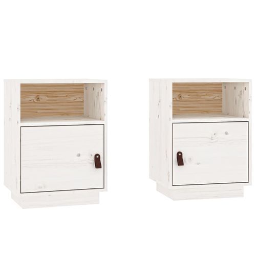 Tables de chevet 2 pcs Blanc 40x34x55 cm Bois de pin massif - Photo n°2; ?>