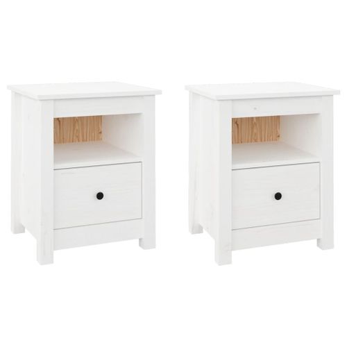 Tables de chevet 2 pcs Blanc 40x35x49 cm Bois de pin massif - Photo n°2; ?>