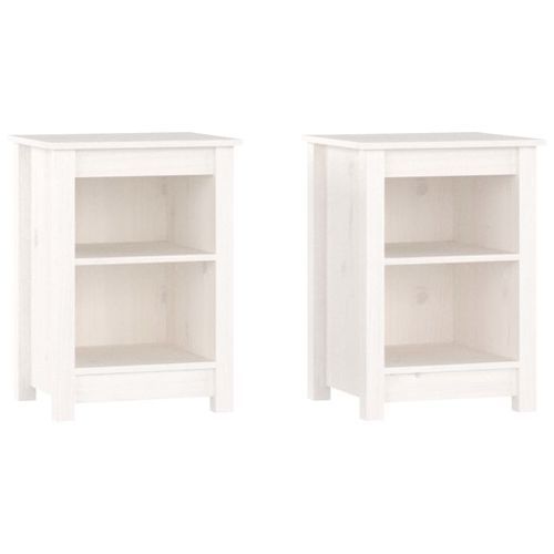 Tables de chevet 2 pcs Blanc 40x35x55 cm Bois de pin solide - Photo n°2; ?>