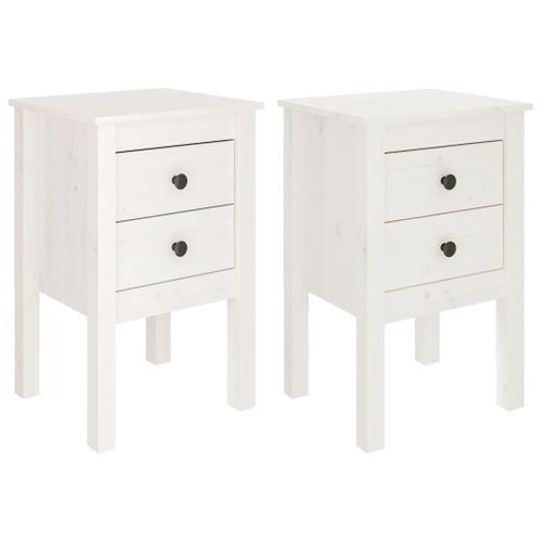 Tables de chevet 2 pcs Blanc 40x35x61,5 cm Bois de pin massif - Photo n°2; ?>