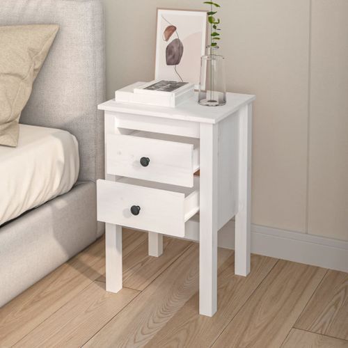 Tables de chevet 2 pcs Blanc 40x35x61,5 cm Bois de pin massif - Photo n°3; ?>