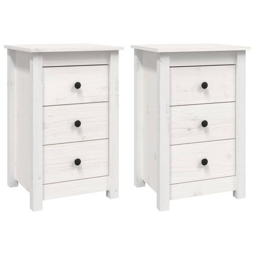 Tables de chevet 2 pcs Blanc 40x35x61,5 cm Bois de pin massif - Photo n°2; ?>