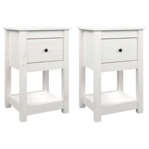 Tables de chevet 2 pcs Blanc 40x35x61,5 cm Bois de pin massif - Photo n°2; ?>