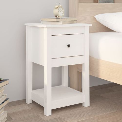 Tables de chevet 2 pcs Blanc 40x35x61,5 cm Bois de pin massif - Photo n°3; ?>