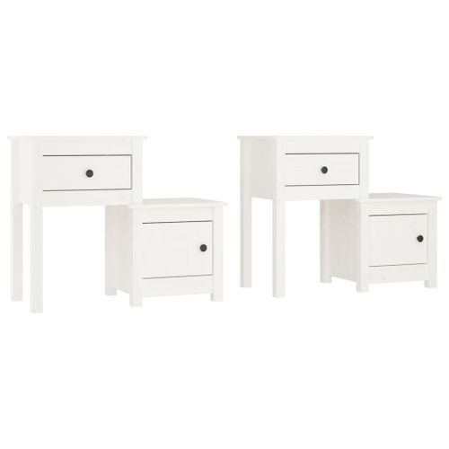 Tables de chevet 2 pcs Blanc 79,5x38x65,5 cm Bois de pin massif - Photo n°2; ?>