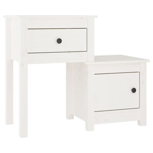 Tables de chevet 2 pcs Blanc 79,5x38x65,5 cm Bois de pin massif - Photo n°3; ?>