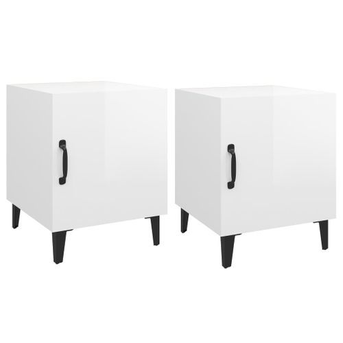 Tables de chevet 2 pcs Blanc brillant Bois d'ingénierie - Photo n°2; ?>