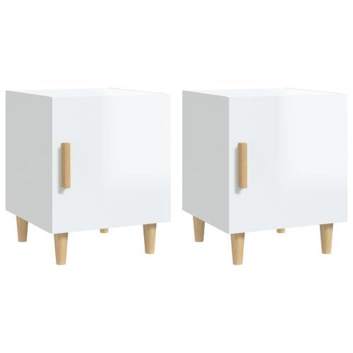 Tables de chevet 2 pcs Blanc brillant Bois d'ingénierie 2 - Photo n°2; ?>