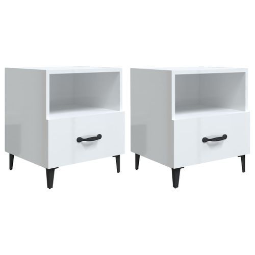 Tables de chevet 2 pcs Blanc brillant Bois d'ingénierie - Photo n°2; ?>