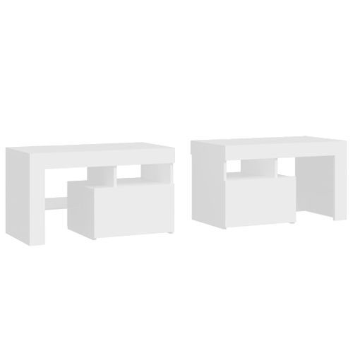 Tables de chevet 2 pcs et lumières LED Blanc 70x36,5x40 cm - Photo n°3; ?>