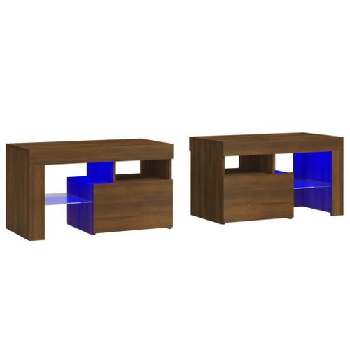 Tables de chevet 2 pcs et lumières LED Chêne brun 70x36,5x40 cm - Photo n°2; ?>