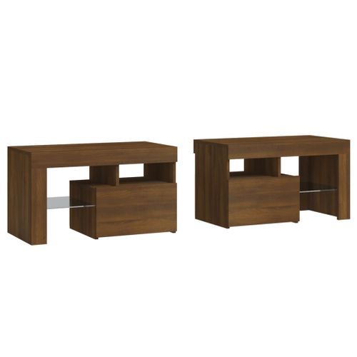 Tables de chevet 2 pcs et lumières LED Chêne brun 70x36,5x40 cm - Photo n°3; ?>