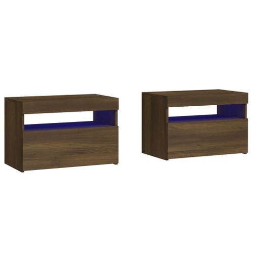 Tables de chevet 2 pcs et lumières LED Chêne marron 60x35x40 cm - Photo n°2; ?>