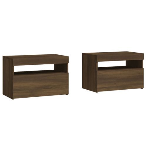 Tables de chevet 2 pcs et lumières LED Chêne marron 60x35x40 cm - Photo n°3; ?>