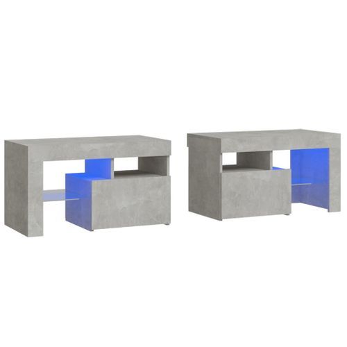 Tables de chevet 2 pcs et lumières LED Gris béton 70x36,5x40 cm - Photo n°2; ?>