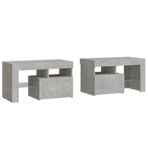 Tables de chevet 2 pcs et lumières LED Gris béton 70x36,5x40 cm - Photo n°3; ?>