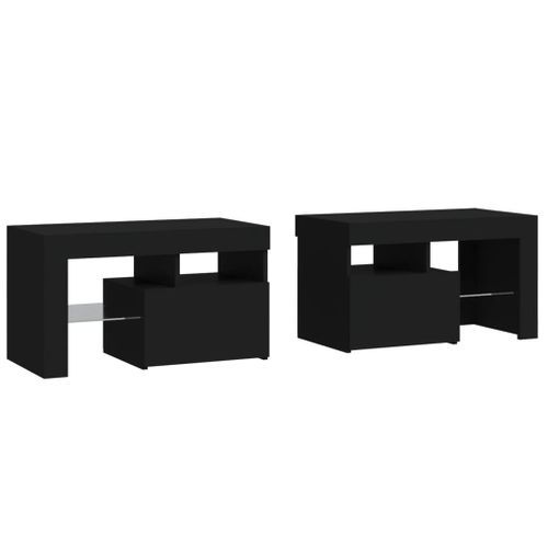 Tables de chevet 2 pcs et lumières LED Noir 70x36,5x40 cm - Photo n°3; ?>