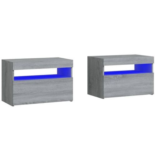 Tables de chevet 2 pcs et lumières LED Sonoma gris 60x35x40 cm - Photo n°2; ?>