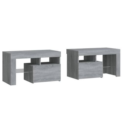 Tables de chevet 2 pcs et lumières LED Sonoma gris 70x36,5x40cm - Photo n°3; ?>