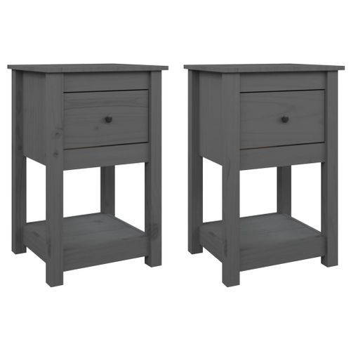 Tables de chevet 2 pcs Gris 40x35x61,5 cm Bois de pin massif - Photo n°2; ?>