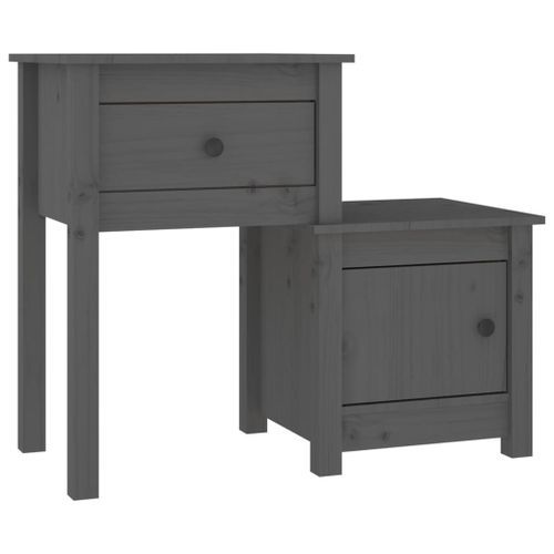 Tables de chevet 2 pcs Gris 79,5x38x65,5 cm Bois de pin massif - Photo n°3; ?>