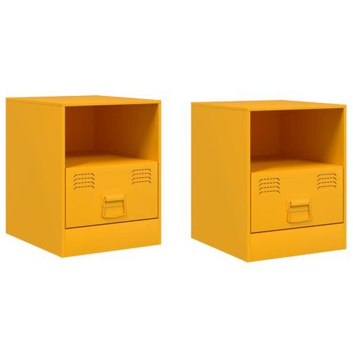 Tables de chevet 2 pcs jaune moutarde 34,5x39x44 cm acier - Photo n°2; ?>